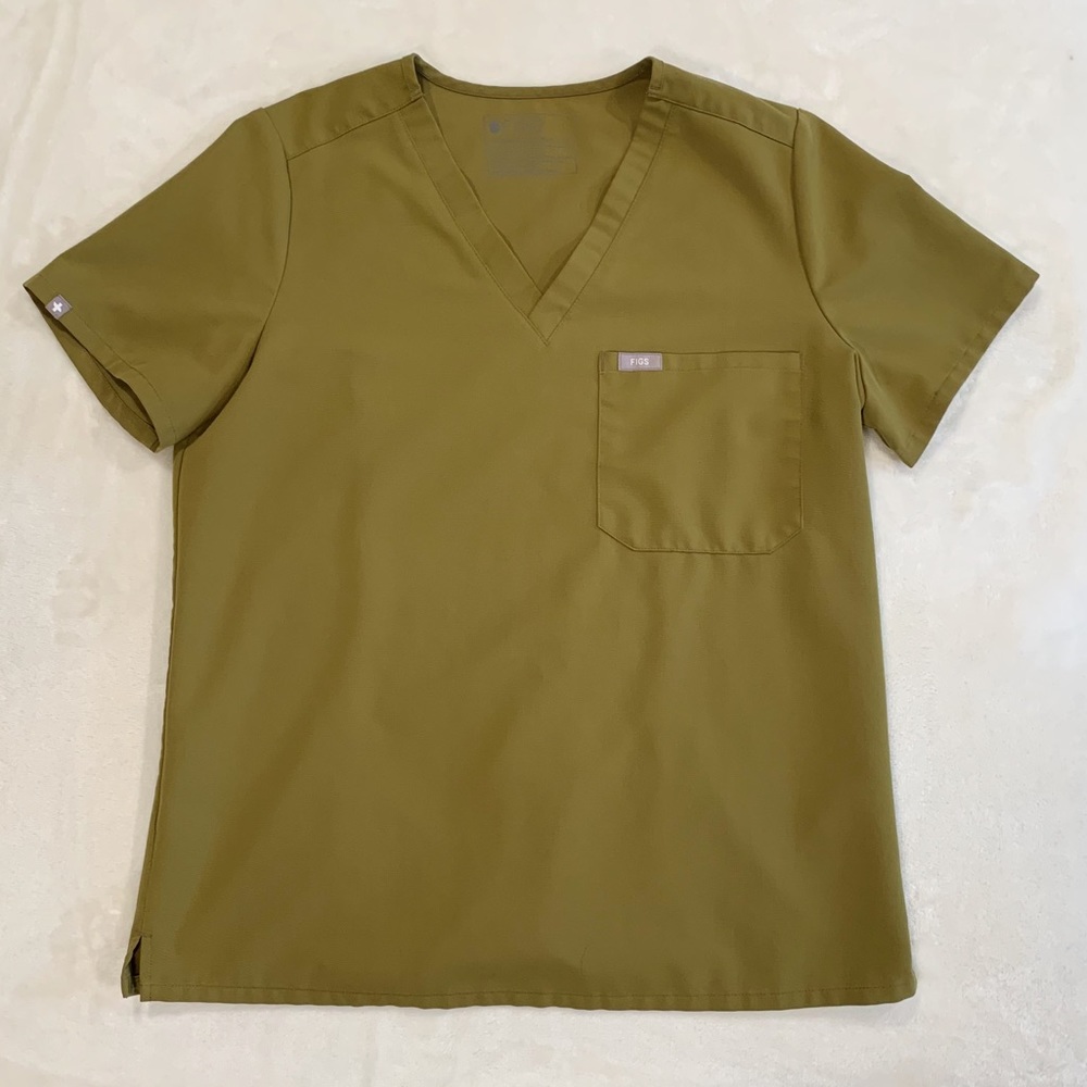 Figs Olive Green V-Neck Scrub Top